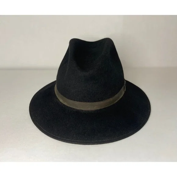 Black Felt Fedora Hat With Brown Band 100 Percent Wool - Picture 3 of 16